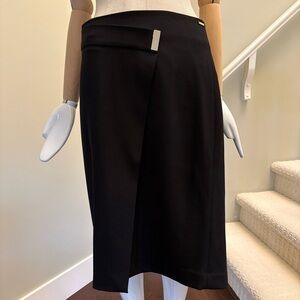 DKNY Faux Wrap Black Pencil Skirt. Sz 16 Like New / structured with stretch.